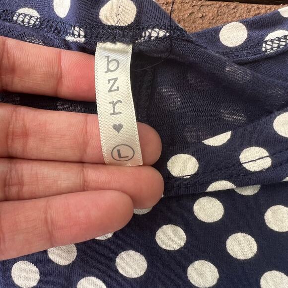 BZR Navy Polka Dot Bodycon Dress Women’s Size L 3/4 Sleeve Stretch - Picture 6 of 7